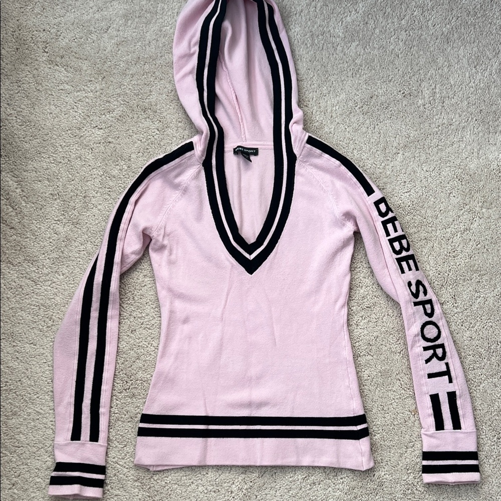 Bebe Sport Pink/black v neck hoodie small